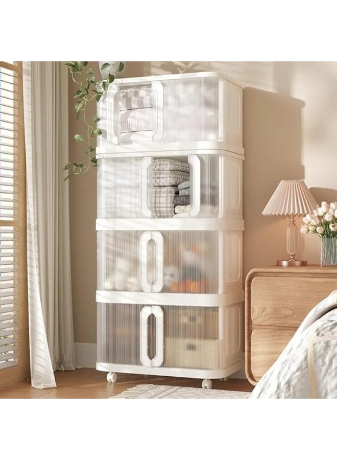 سبيس شوب خزانة تخزين بلاستيكية عصرية بـ 5 طبقات مع أدراج بأبواب مزدوجة وعجلات لون أبيض كريمي مقاس كبير - Image 2